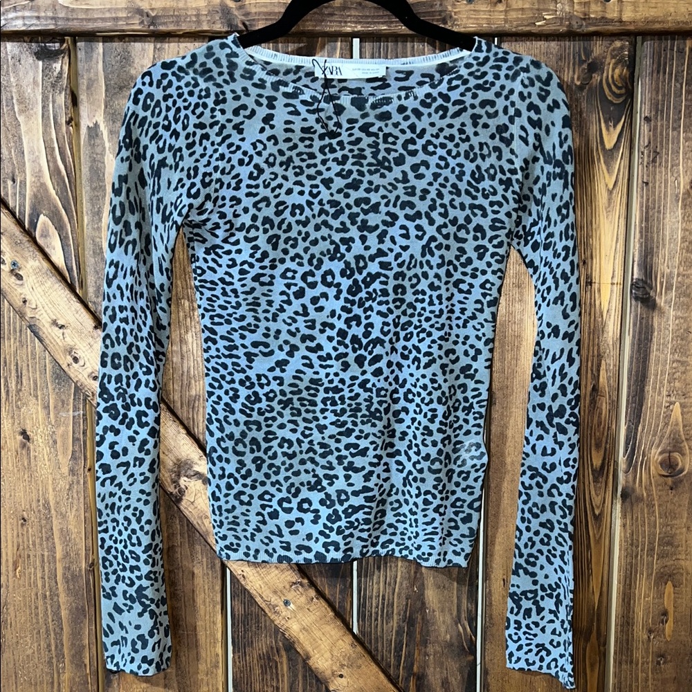 Zara Blue Leopard Print Long Sleeve Top